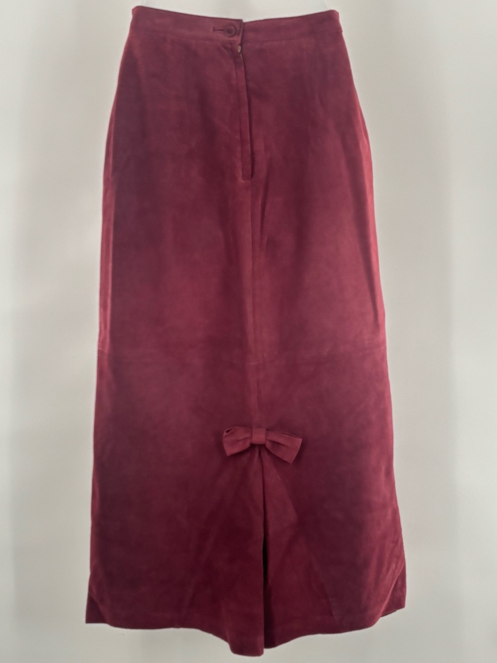 Vintage Calliope Suede Maxi Skirt Burgundy Red Women’s 6 Back Bow Leather Lined
